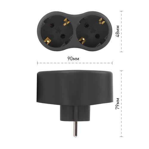 Разветвитель электрический SPx-2e-B на 2 розетки с заземл. 16А черн. Эра Б0059722