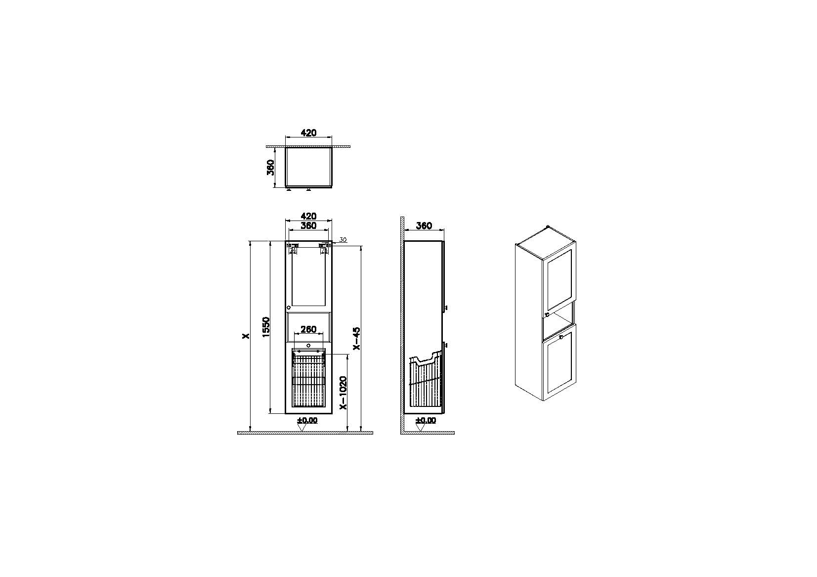 Пенал высокий Root Classic 40 см с корзиной для белья, матовый белый, правосторонний, 68524