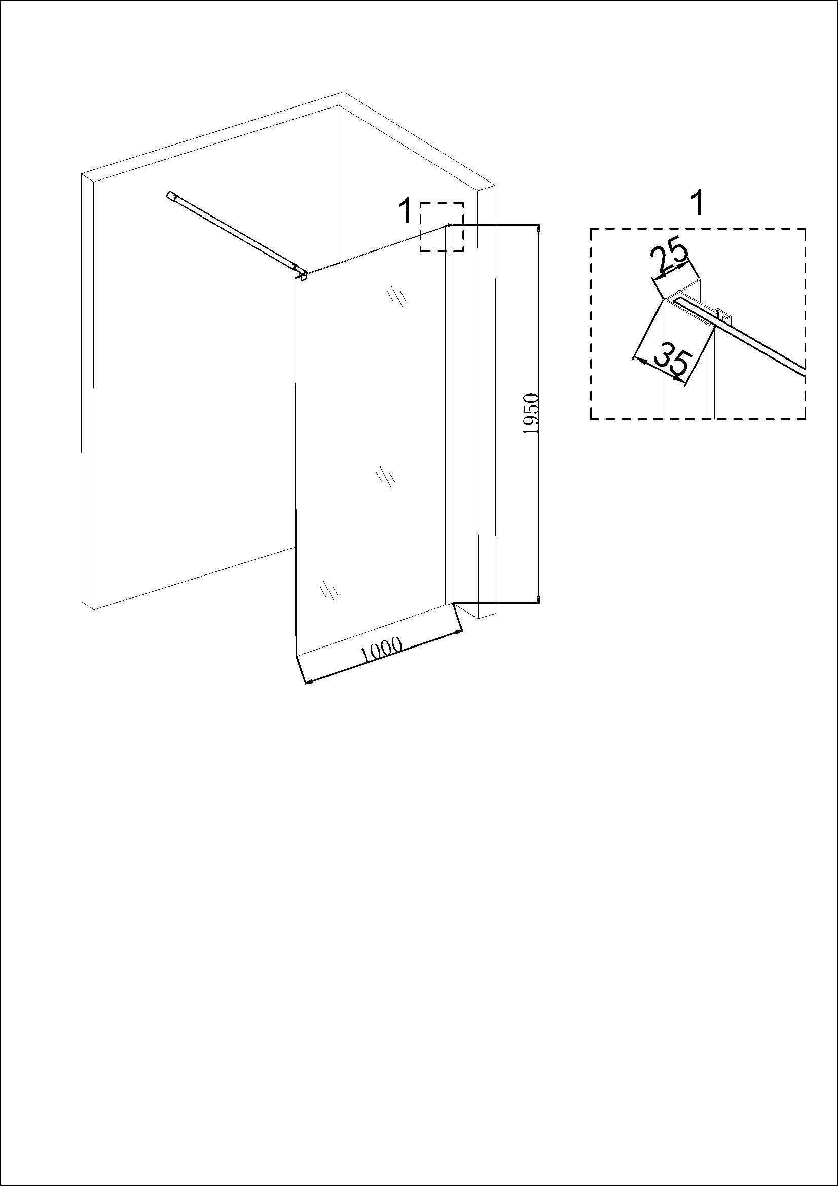 Душевая перегородка NG-687-11 BLACK (110x195)