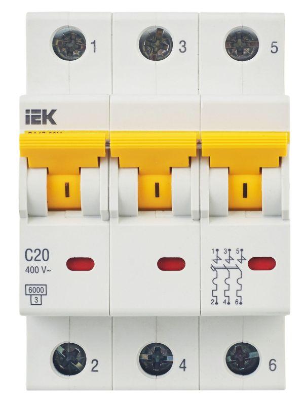 Выключатель автоматический модульный 3п C 20А 6кА ВА47-60M KARAT IEK MVA31-3-020-C