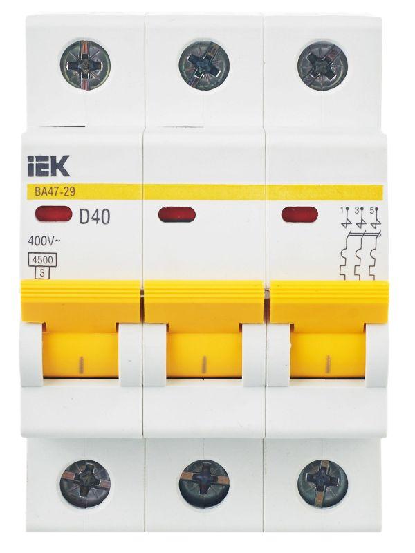 Выключатель автоматический модульный 3п D 40А 4.5кА ВА47-29 KARAT IEK MVA20-3-040-D