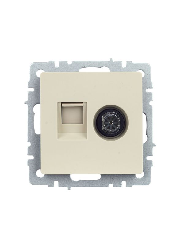 Розетка компьютерная + телевизионная 2-м Brite РТВ/РК12-БрКр RJ45 кат.5E + TV механизм беж. IEK BR-AK20-1-K10