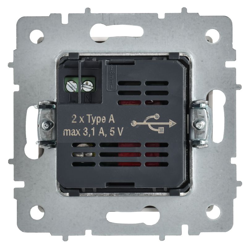 Розетка BRITE РЮ10-1-БрАБ USB A+A 3.1А механизм арктич. бел. IEK BR-U21-D31-K91