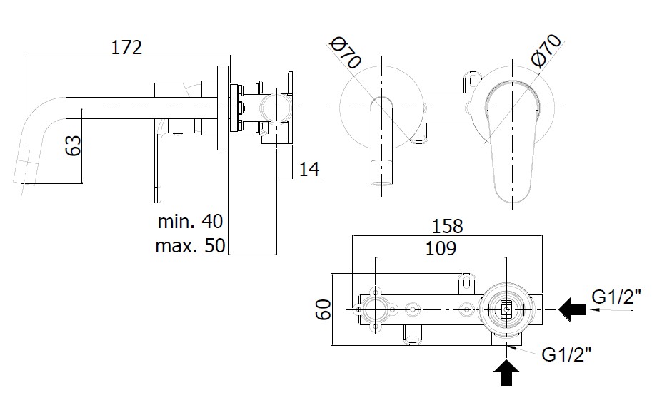 Смеситель встраиваемый для раковины с Paffoni GREEN GR101CR70 встраиваемый Хром