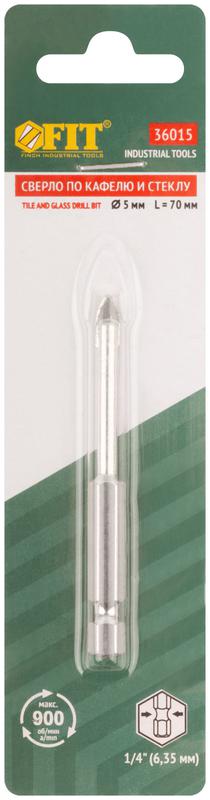 Сверло по кафелю шестигранный U-хвостовик под биту 5мм FIT 36015
