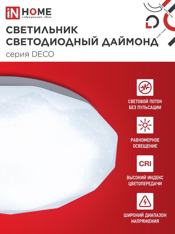 Светильник светодиодный DECO ДАЙМОНД 12Вт 6500К 1080лм 230В 210х55мм IN HOME 4690612033617