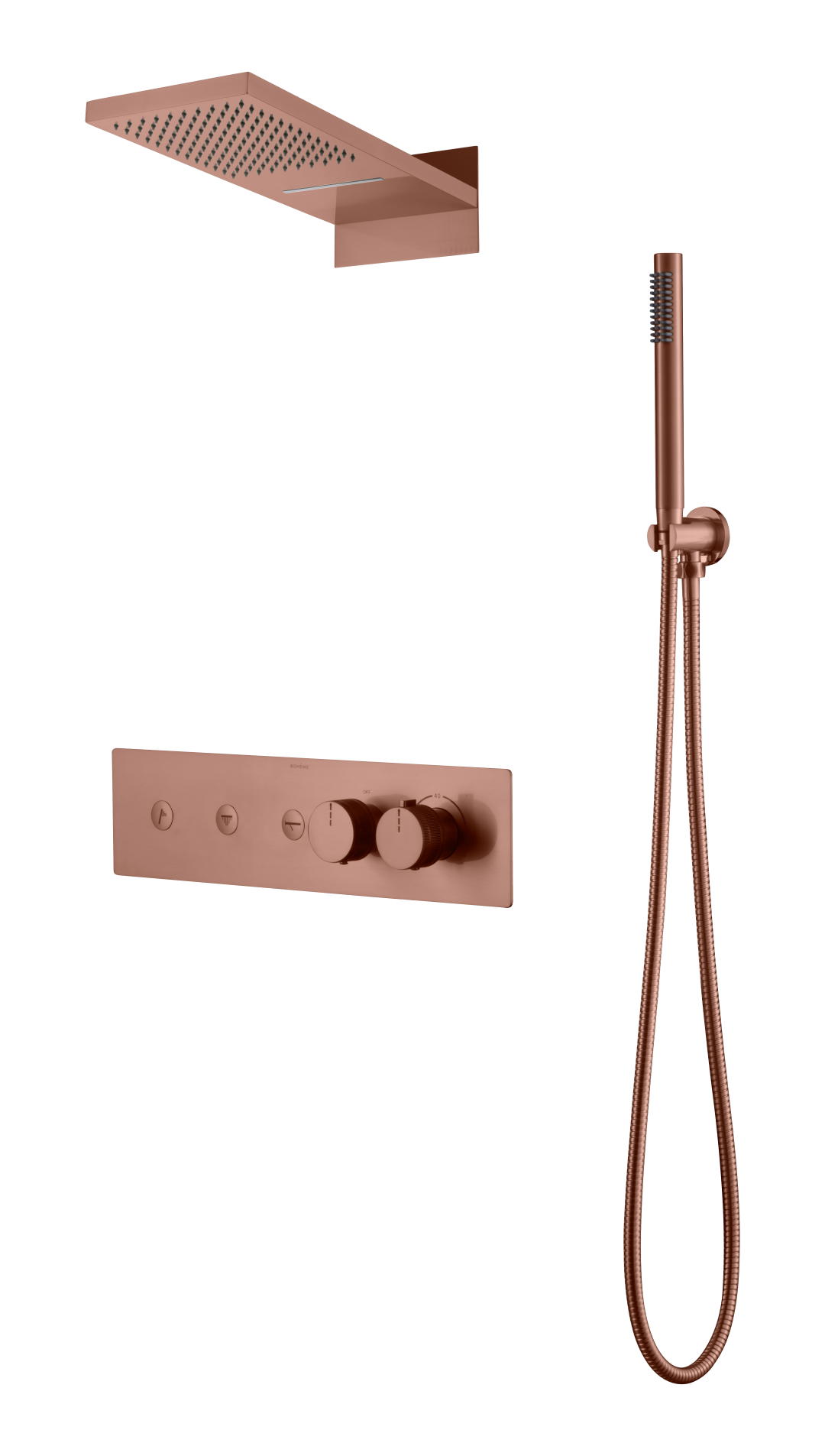 Встроенная душевая система FUSION с термостатом, трехпозиционная COPPER BRUSHED