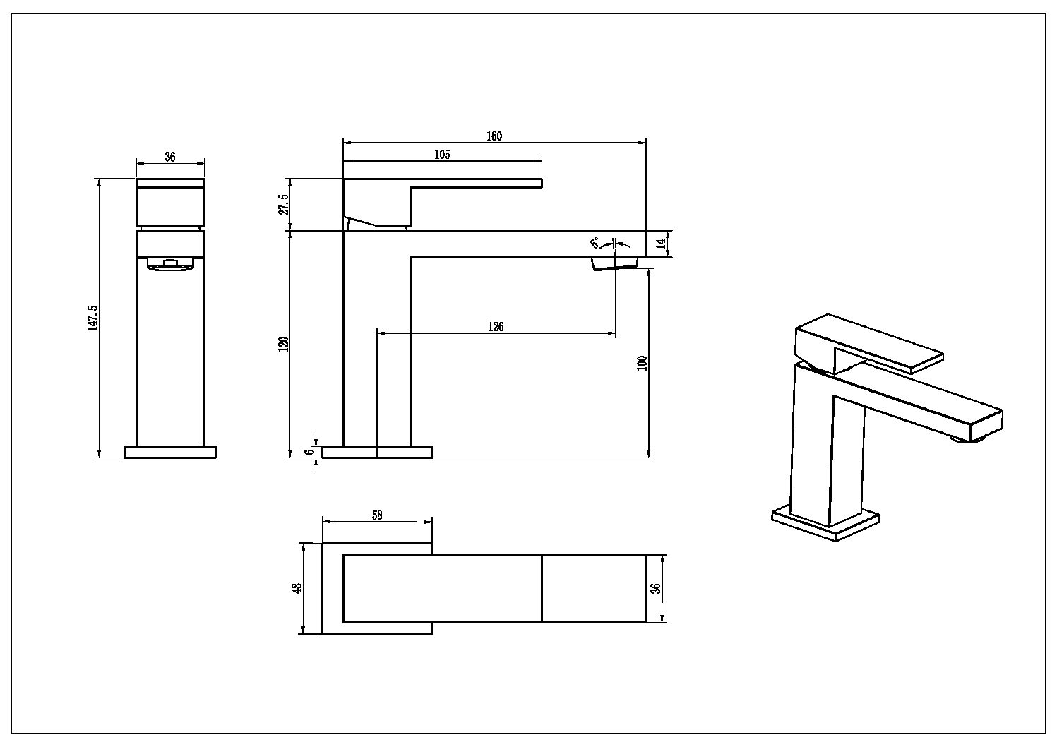 Cмеситель для умывальника Qubic Brushed Bronze