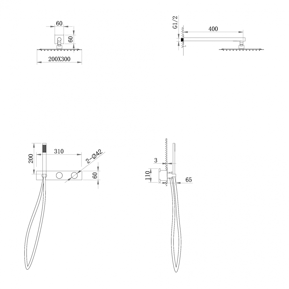 Душевая система ABBER Rund AF8718B скрытого монтажа без излива, черный матовый