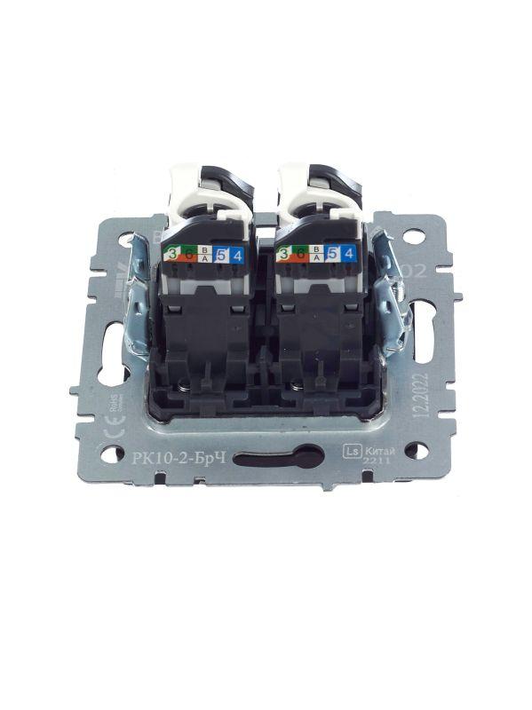 Розетка компьютерная двойн. СП RJ45 кат.5E BRITE РК10-2-БрЧ механизм черн. IEK BR-K20-1-K02