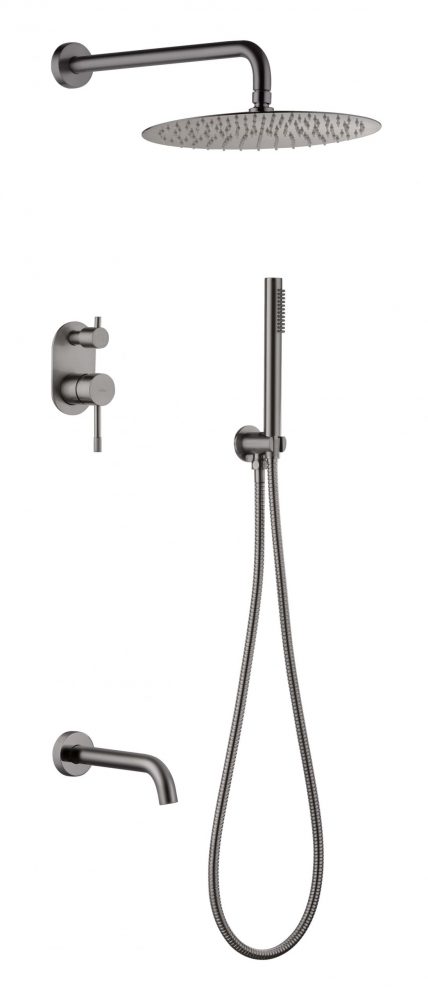 Смеситель встроенный + верхний+ ручной душ Uno. Gun Metall с изливом