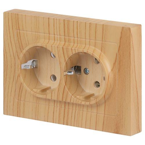 Розетка 2-м СП Accent 6-205-11 16А IP20 250В 2P+E Schuko AL/CU сосна Intro Б0063504