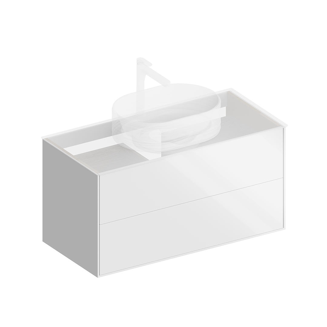 Тумба PLAZA Modern подвесная 100, 2 ящика, белая глянцевая
