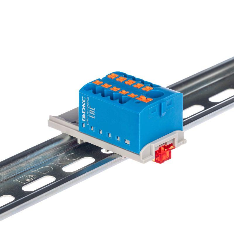 Блок распределительный зажим push-in 1 ввод 6кв.мм 10 точек подключения 25кв.мм син. DKC DTP1-110-104SPUB