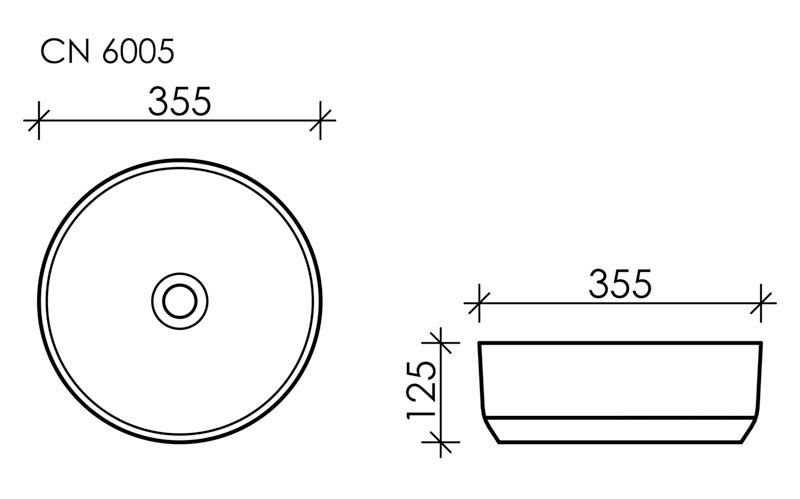 Умывальник чаша накладная круглая Element 355*355*125мм, CN6005