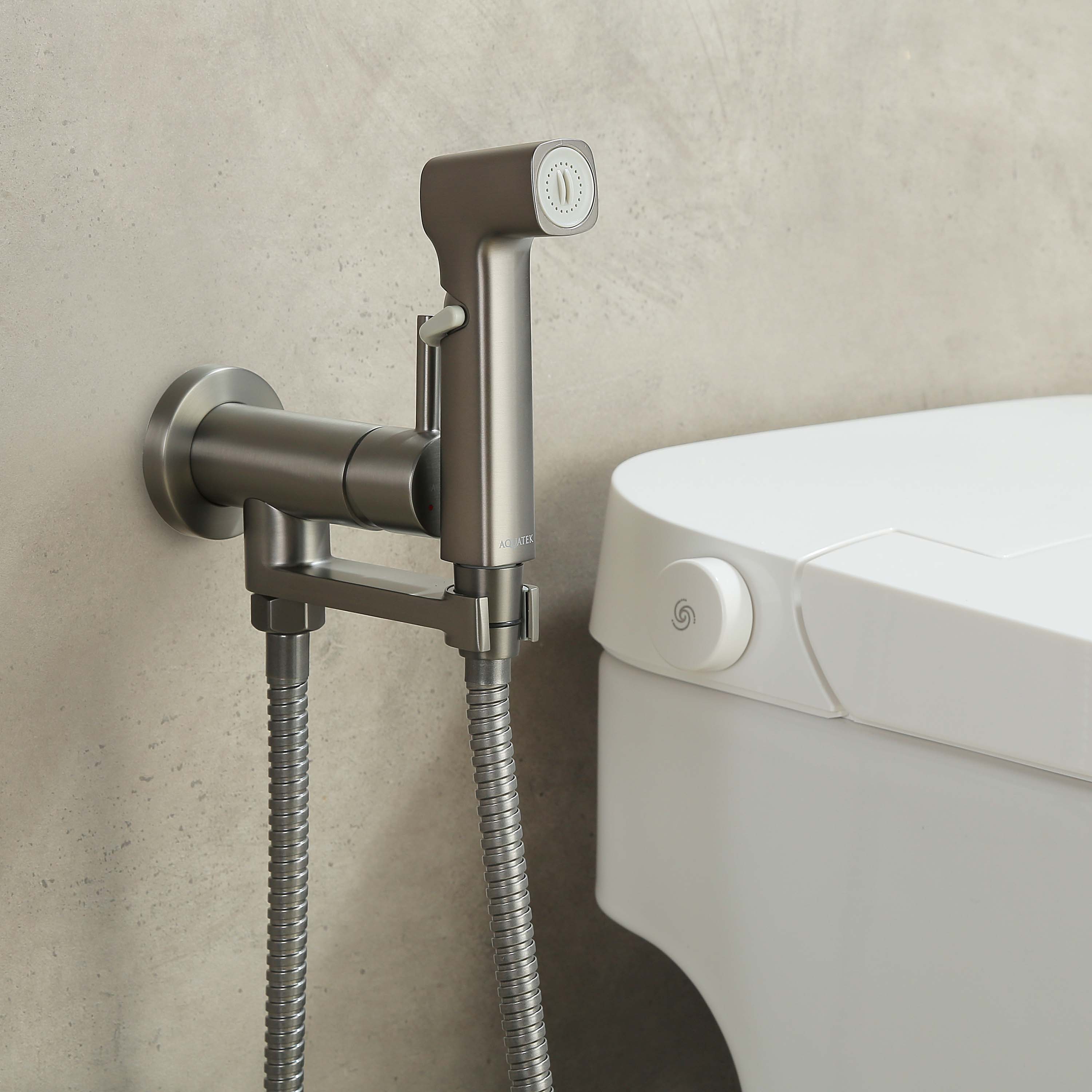 Комплект для гигиенического душа Aquatek НИКА встроенный (смеситель + гигиеническая лейка + шланг) AQ1819BGM  оружейная сталь