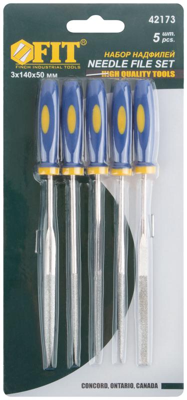 Набор надфилей алмазных мягкая ручка 3х140/50мм (уп.5шт) FIT 42173