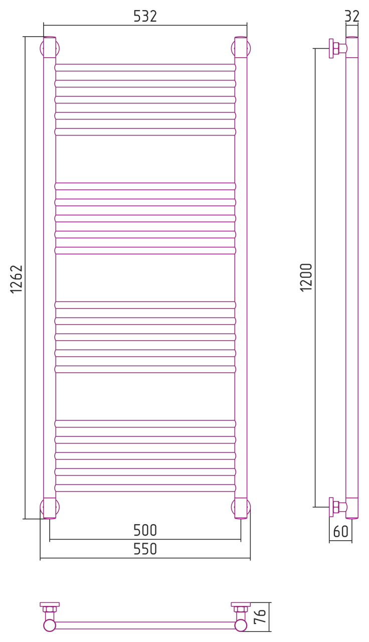 ДР "Богема+" прямая 1200х500 (Состаренная латунь) 051-0220-1250