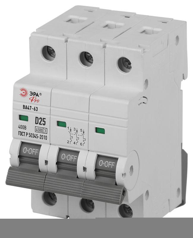 Выключатель автоматический 3п D 25А 4.5кА ВА47-63 PRO ЭРА Б0059479