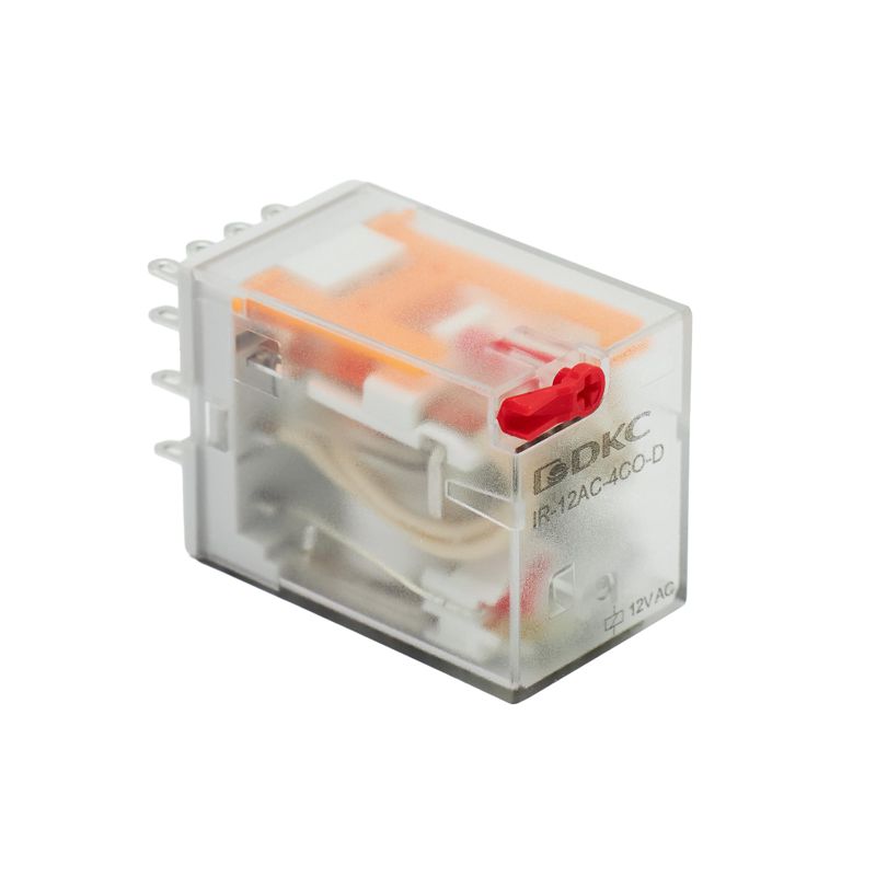 Реле миниатюрное промышленное общего назначения 4CO ком. ток 6А AgSnO2 напряжение 24В AC опция: тест-кнопка+светодиод DKC IR-24AC-4CO-D