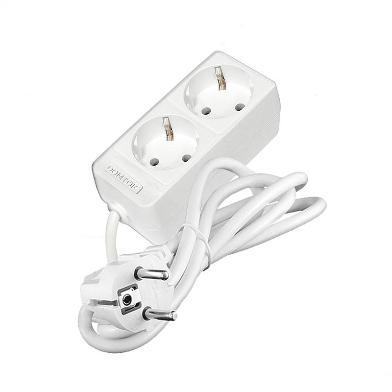 Удлинитель 2х1.5м с заземл. 16А IP20 3.5кВт ПВС 3х1 бел. DOMTOK 2384