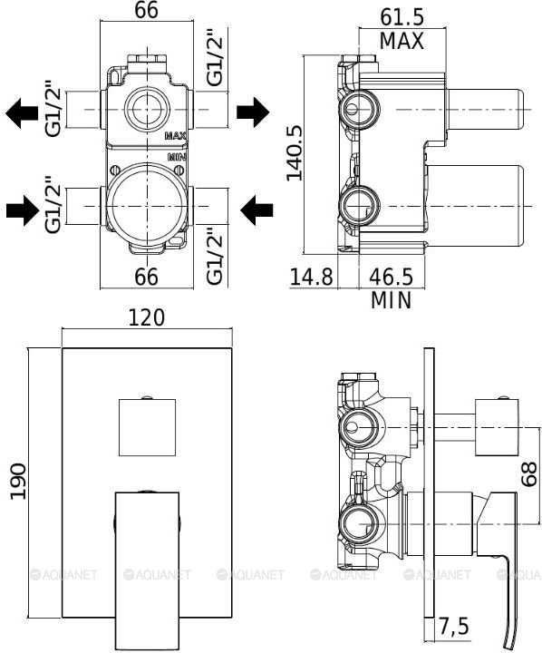 Смеситель встраиваемый Paffoni ELLE EL018CR/M для душа