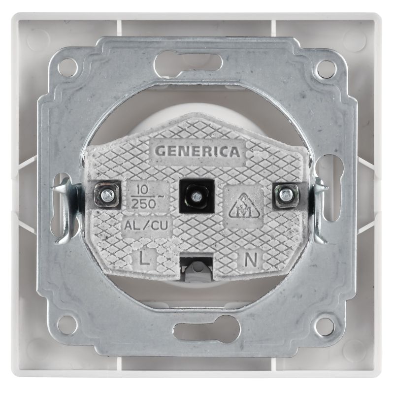 Розетка 1-м СП Кварта 10А IP20 без заземл. без защ. шторок бел. GENERICA ERK13-K01-10-DM