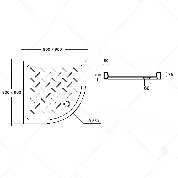 Поддон для душа полукруглый керамический RGW CR/R, 19170488-01