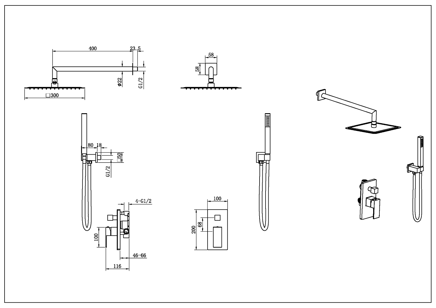 Смеситель встроенный для душа QUBIC Brushed Bronze