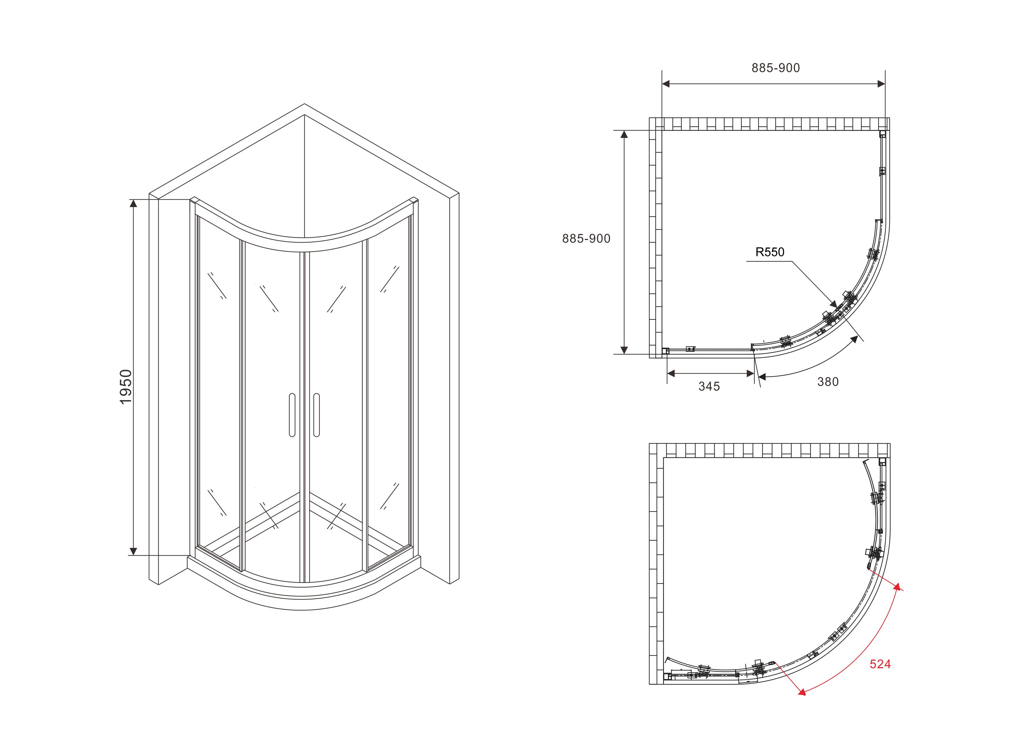 Душевой уголок ABBER Schwarzer Diamant AG01090