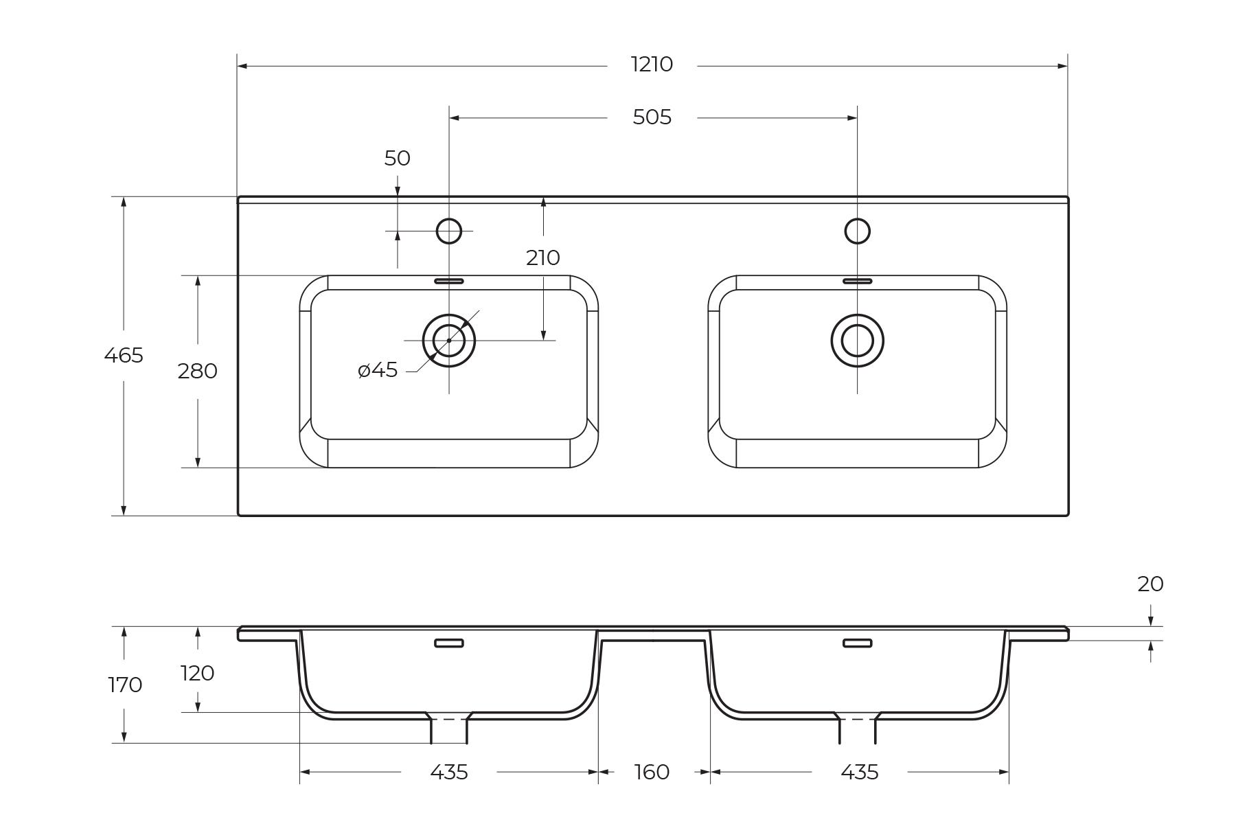 Керамическая раковина с двумя чашами BelBagno BB1200-2-ETL