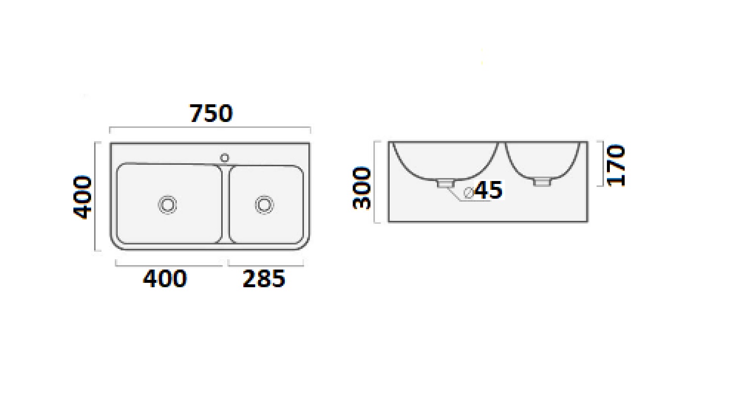 Раковина Double COMO (750х400х300) двойная подвесная Ceruttispa