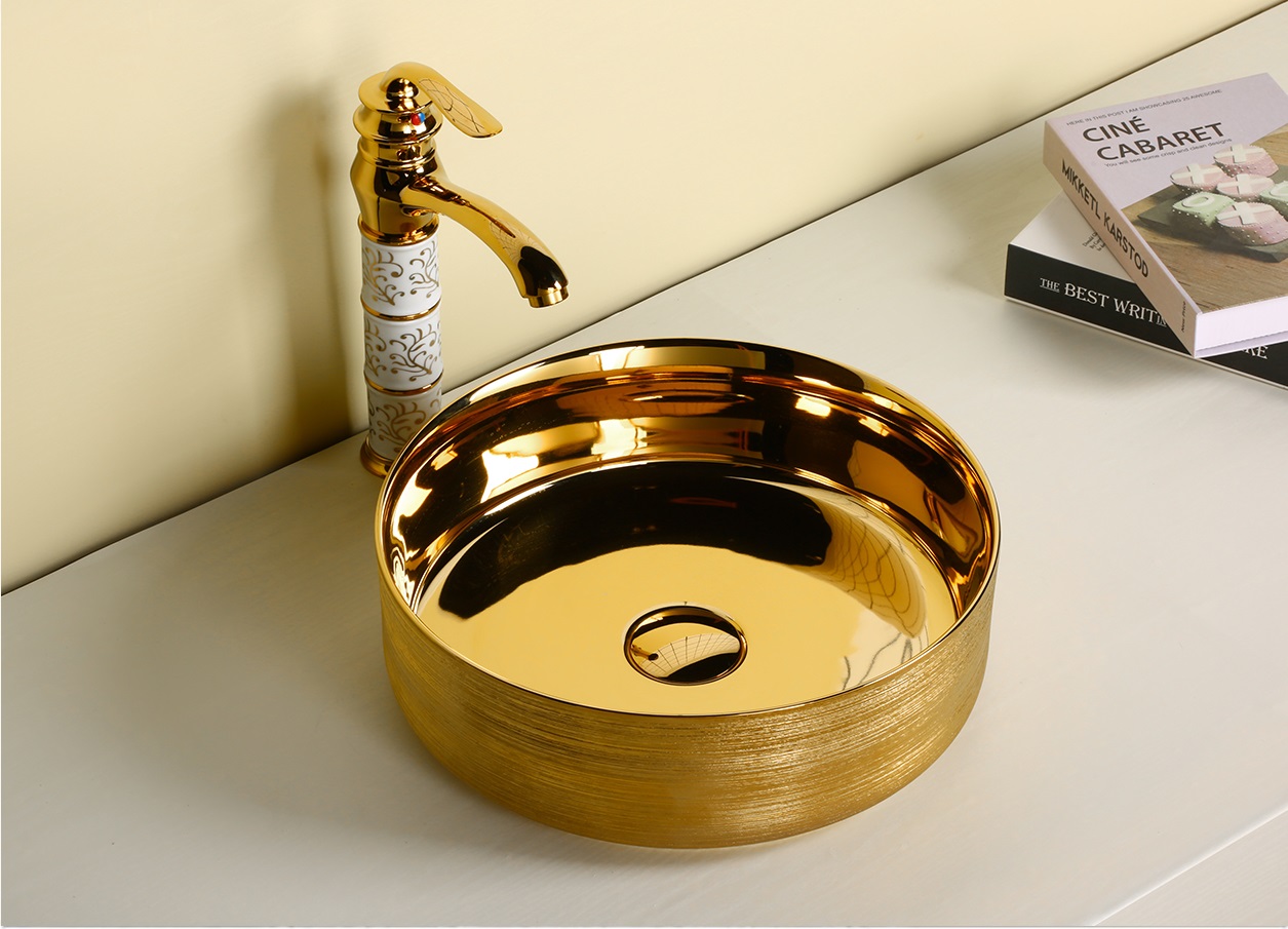 Раковина CR7044AS накладная, золото, круглая 360х360х120 Ceruttispa