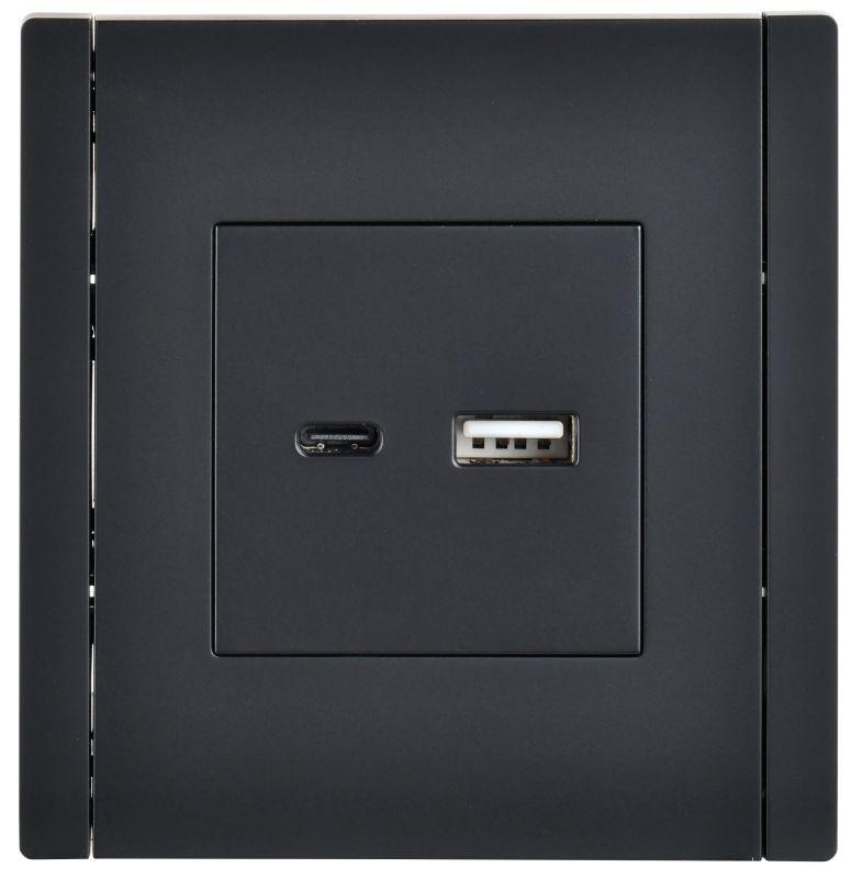 Розетка USB A+C 18Вт FORTE&PIANO FP151 черн. IEK FP-U22-018-K02