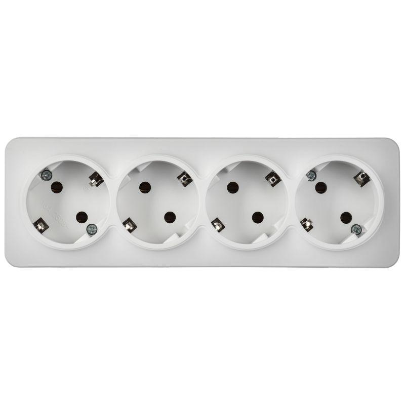 Розетка 4-м ОП GLORY РС24-3-ХБм 16А с заземл. без защ. шторок бел. матов. IEK ERH41-K01M-16