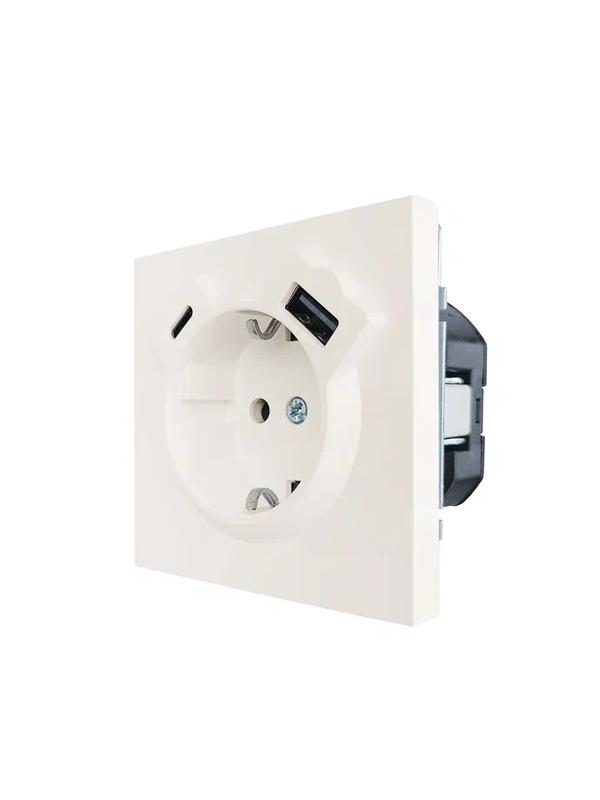 Розетка 1-мест. с/з Type-C+USB разъем СП ZIMA IP20 слон. кость LEZARD 704-9088-181TC