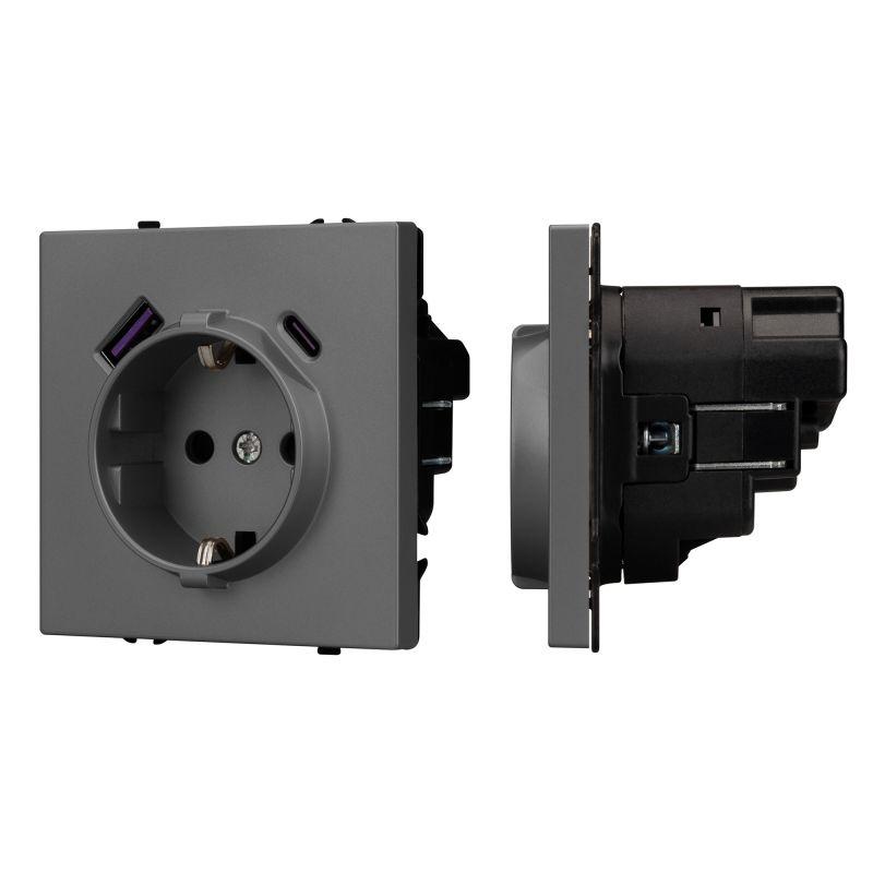 Механизм розетки с USB зарядкой SCT-NOBE-MUAC-SFPL-GR 230В 16А Arlight 054287