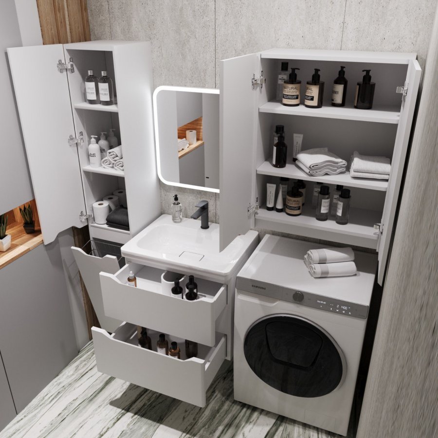 Тумба подвесная "Марелла 60" (2 ящ.) Люкс антискрейтч белый матовый, PLUS