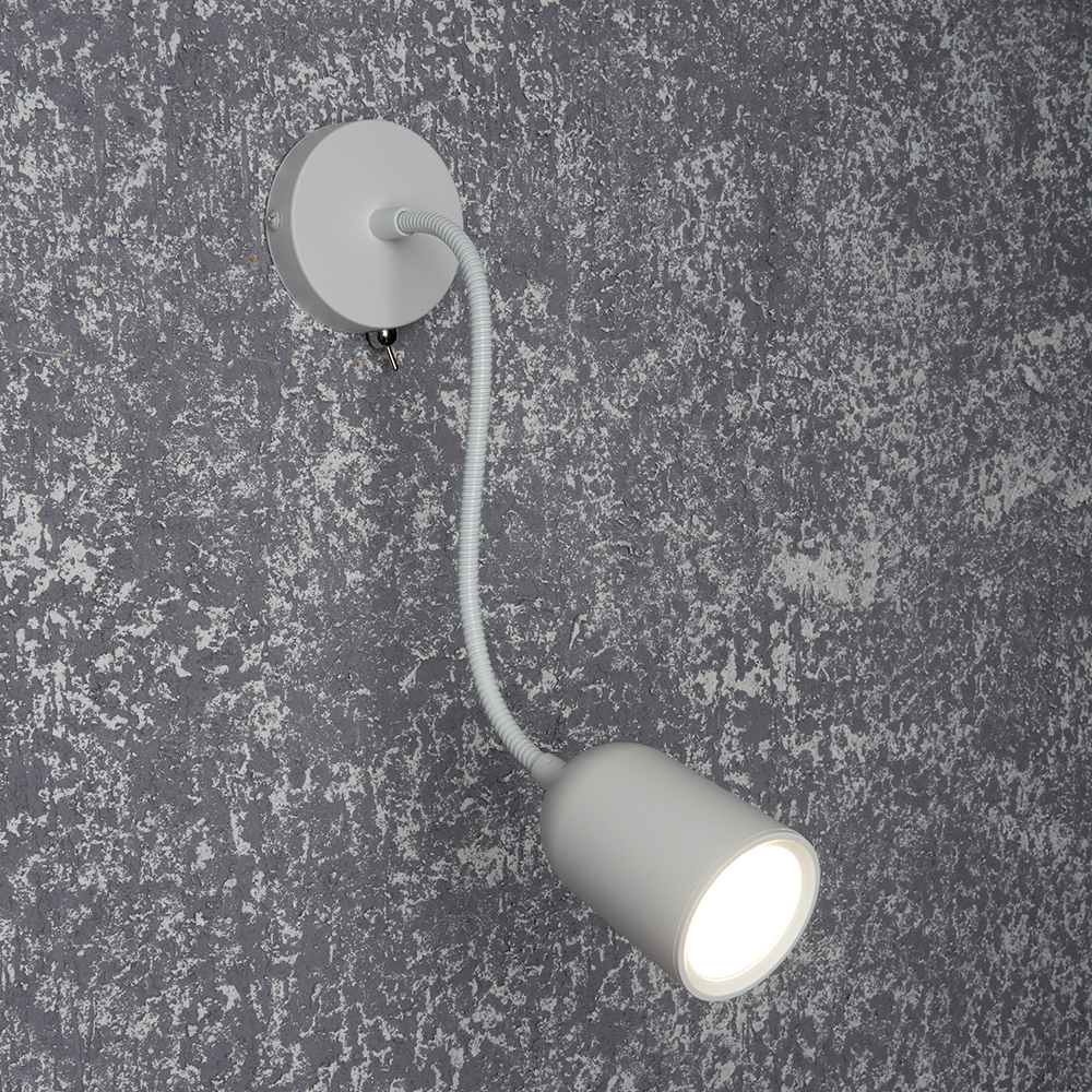 Светильник ДБО GU10 без лампы на гибком основании с выключателем белый