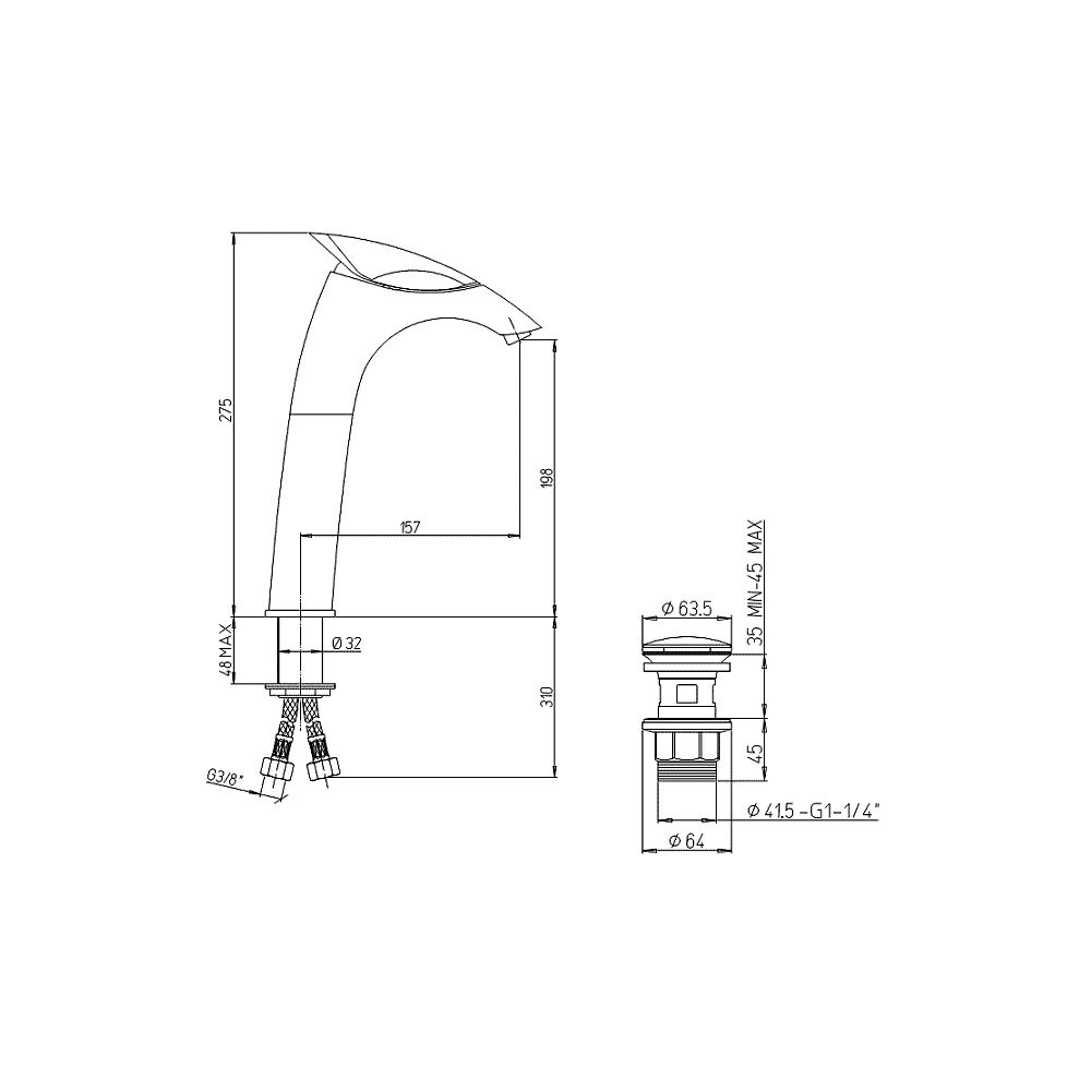 Смеситель Paini F1 F1CR211LL2SSSRKM для раковины с донным клапаном