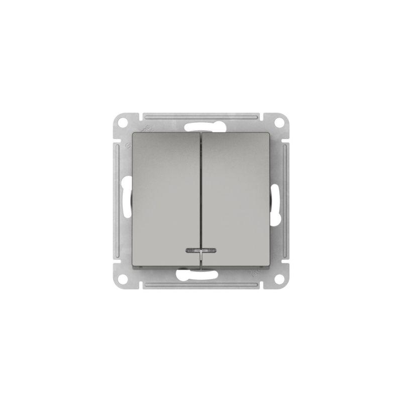 Выключатель 2-кл. AtlasDesign (сх. 5а) 10AX с подсветкой быстрозажим. клем. механизм сталь SE ATN000953S