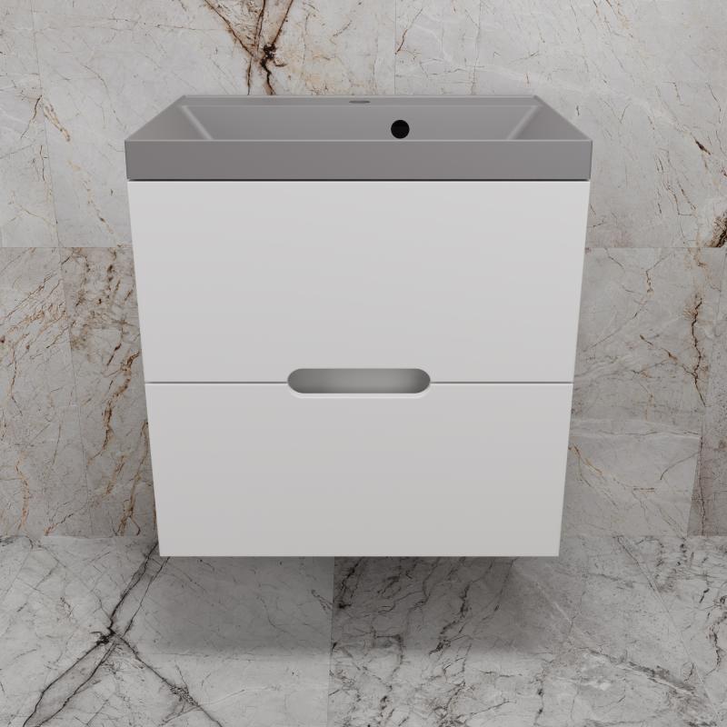 Тумба подвесная "Матис 60" под ASTI 60 (2 ящика), Белый матовый, ЭМАЛЬ