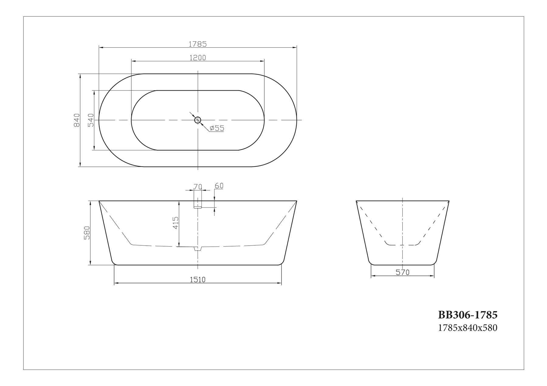 Акриловая ванна BELBAGNO BB306-1785