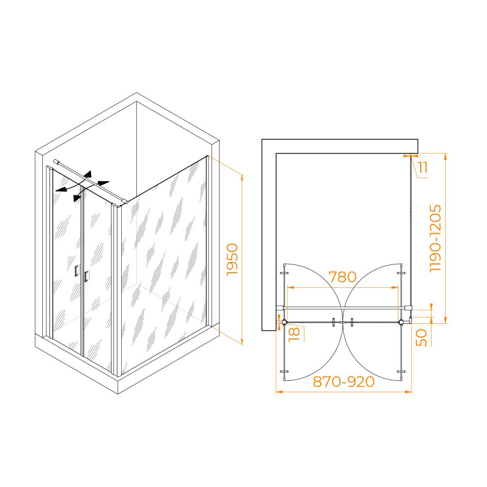 Душевой уголок RGW PA-144B (PA-104B+Z-050-2B+O-104B), 060814492-014