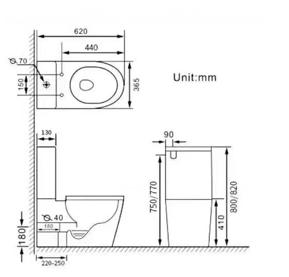 Унитаз напольный, с встроенной системой биде и встраиваемым смесителем. SantiLine SL-5014SM-BD