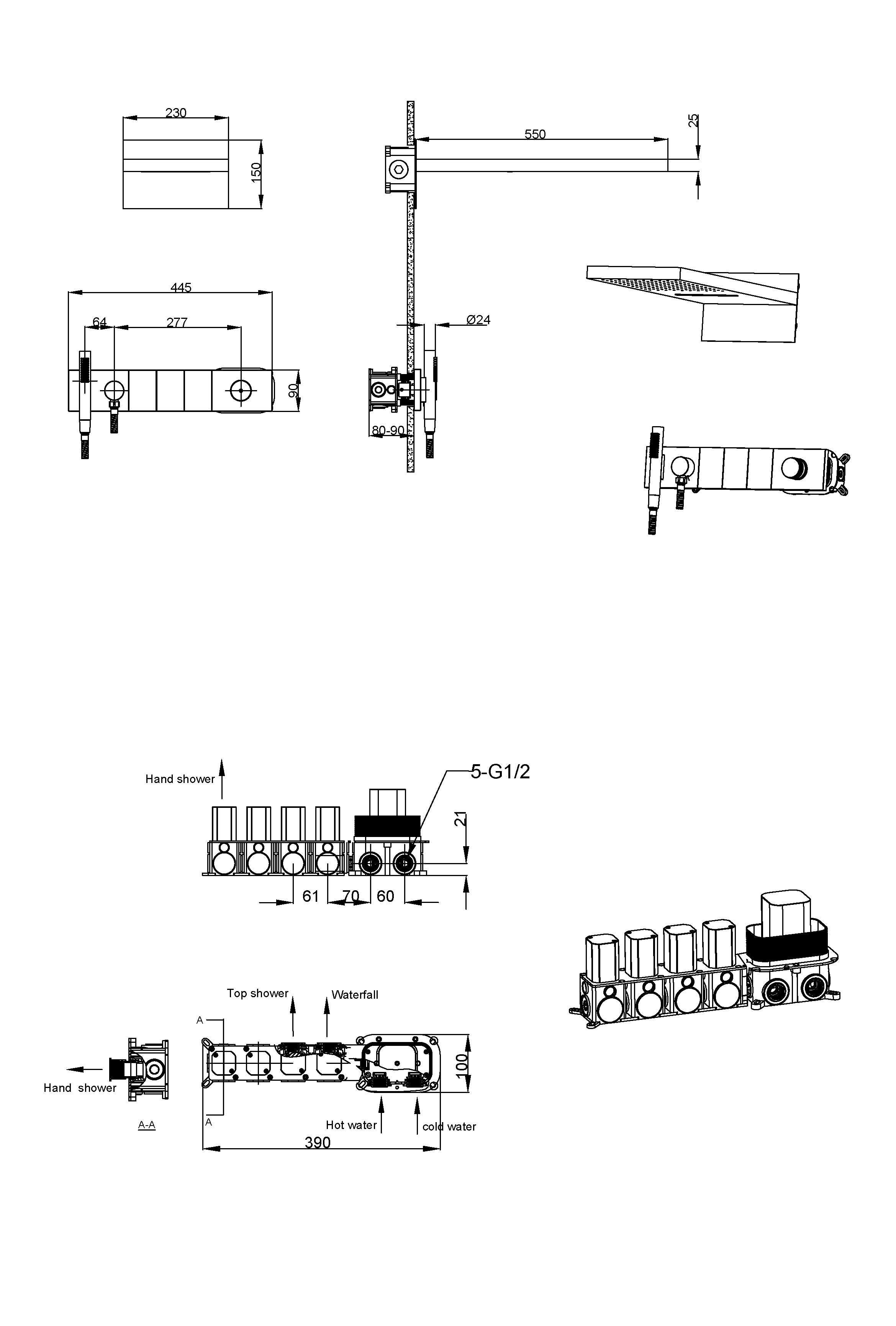 Встроенная душевая система  ZODIAC, трехпозиционная COPPER BRUSHED