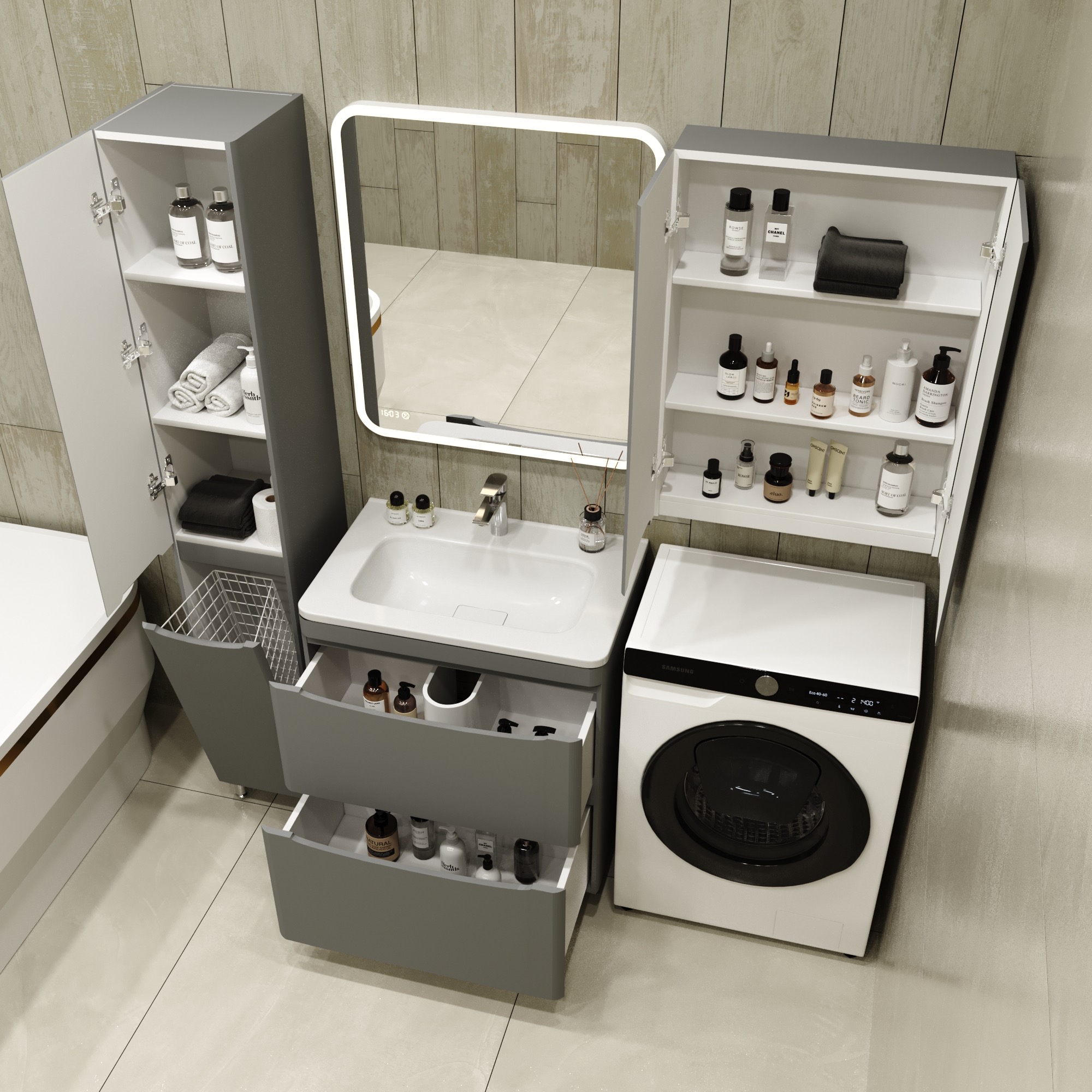 Тумба напольная "Бергамо мини 70" (2 ящ.) Люкс антискрейтч серый, PLUS