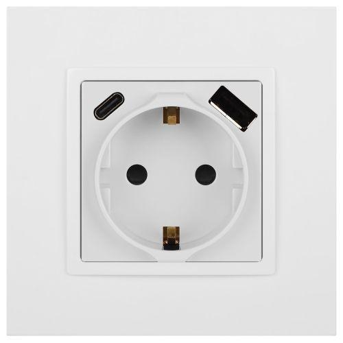 Розетка Elegance 14-4108-01 16A 250В 2P+E защ. шторки с USB type-A+C 3А 5В белый Эра Б0067736