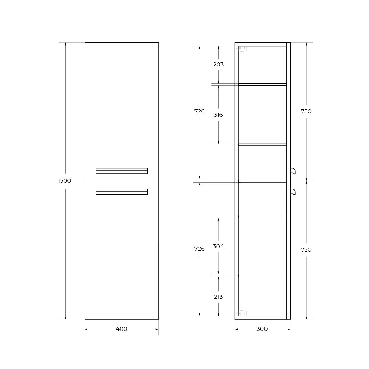 Шкаф подвесной CEZARES ECO-1500-2A-SC-BL