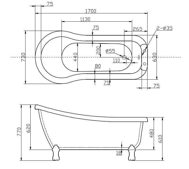 Акриловая ванна BELBAGNO BB20-1700